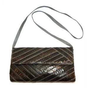 70s 80s Gray Snakeskin Shoulder Bag with Leather Strap